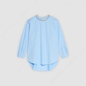 Sandro Top With Beaded Jewelled Collar Sky Blue